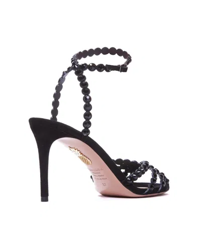 Aquazzura Tequila 85 Embellished Suede Sandals In Black