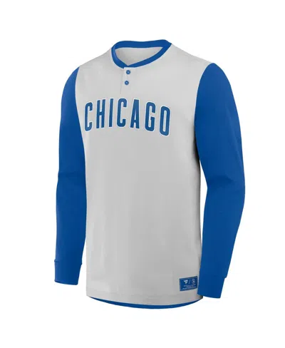 Fanatics Men's Gray/royal Chicago Cubs Clubhouse Long Sleeve Henley Shirt In Blue