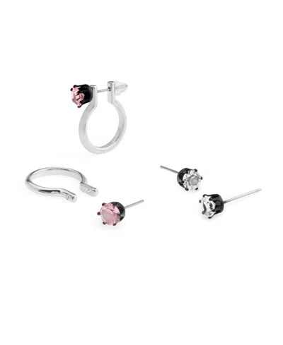 Steve Madden Faux Stone Punk Romance Stud Huggie Earring Set