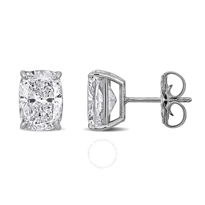 Created Forever 4ct Tw Cushion-cut Lab-grown Diamond Solitaire Stud Earrings In 14k White Gold