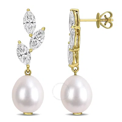 Created Forever 2 3/8 Ct Tw Marquise Lab Grown Diamond And 9 - 10 Mm White Freshwater Cultured Pearl