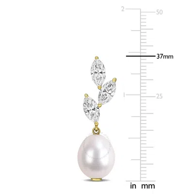 Created Forever 2 3/8 Ct Tw Marquise Lab Grown Diamond And 9 - 10 Mm White Freshwater Cultured Pearl