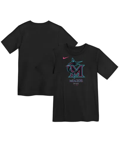 Nike Little Boys And Girls Black Miami Marlins 2025 City Connect Logo T-shirt In Black