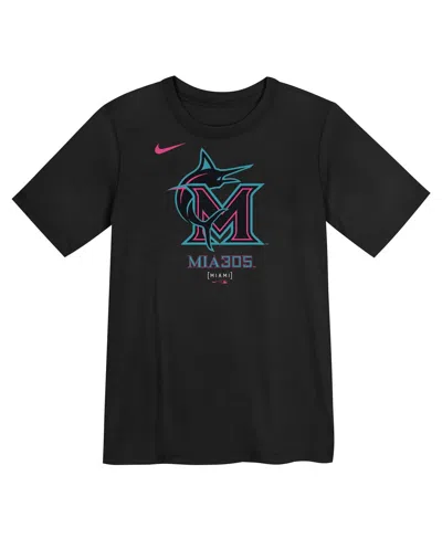 Nike Little Boys And Girls Black Miami Marlins 2025 City Connect Logo T-shirt In Black