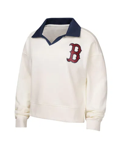 Outerstuff Girls Youth White Boston Red Sox Ballpark Hit Collared V-neck Pullover Sweatshirt In White