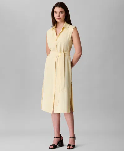 Calvin Klein Women's Collared Tie-waist Sleeveless Shirtdress In Yellow