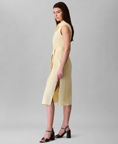 Calvin Klein Women's Collared Tie-waist Sleeveless Shirtdress In Yellow