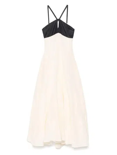 Raquel Diniz Long White And Black Linen And Silk Dress