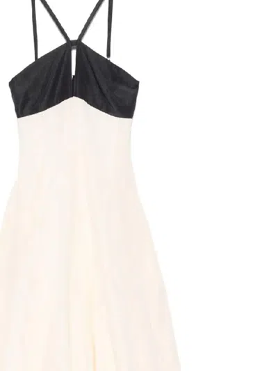 Raquel Diniz Long White And Black Linen And Silk Dress