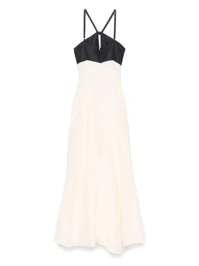 Raquel Diniz Long White And Black Linen And Silk Dress