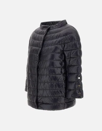Herno Nylon Cape With Crater Neck And Silk-like Texture In Black
