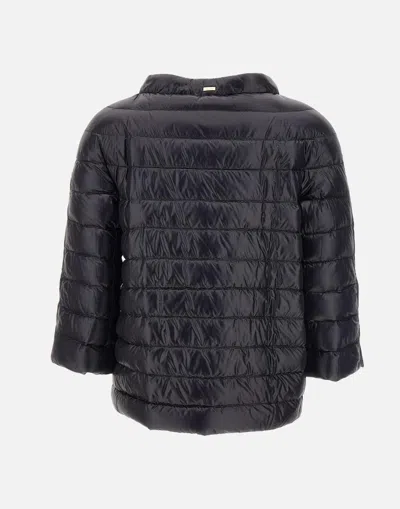 Herno Nylon Cape With Crater Neck And Silk-like Texture In Black