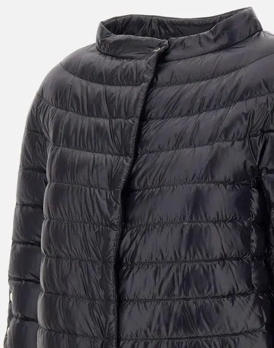 Herno Nylon Cape With Crater Neck And Silk-like Texture In Black