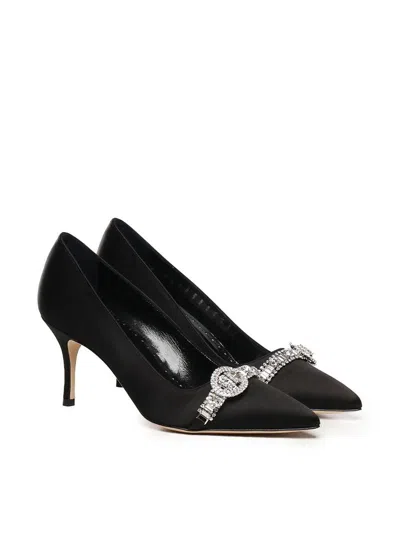 Manolo Blahnik Asapump 70 Crystal-embellished Satin Pumps In Black