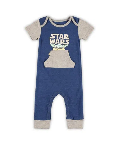 Children's Apparel Network Baby Boys And Girls 2-pack Grogu Heather Navy/heather Gray The Mandalorian Bodysuit Set In Blue