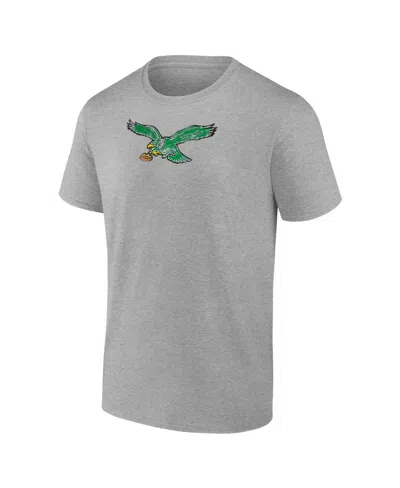 Fanatics Men's Heather Gray Philadelphia Eagles Distressed Throwback Logo T-shirt In Gray