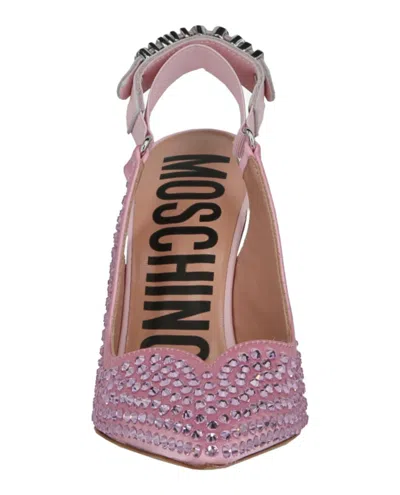 Moschino Crystal Embellished Pointed Toe Stiletto Pump In Pink