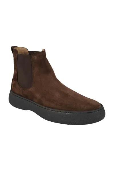 Tod's Brown Suede Ankle Boots With Elastic Side Panels In Brown