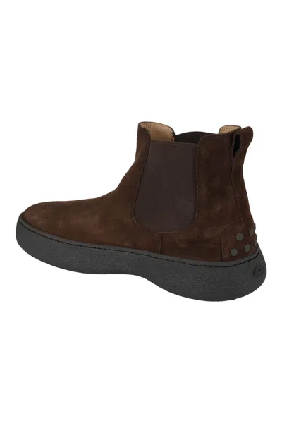 Tod's Brown Suede Ankle Boots With Elastic Side Panels In Brown