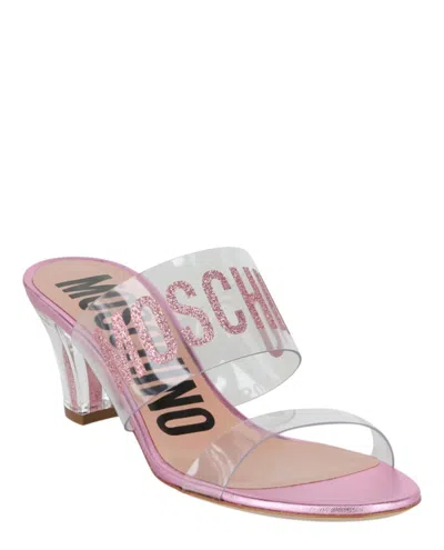 Moschino Glitter Logo Heel Sandals In Pink