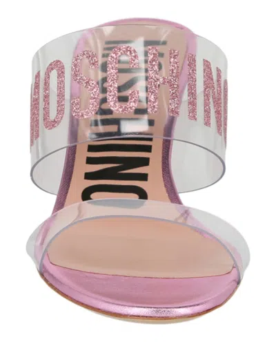 Moschino Glitter Logo Heel Sandals In Pink