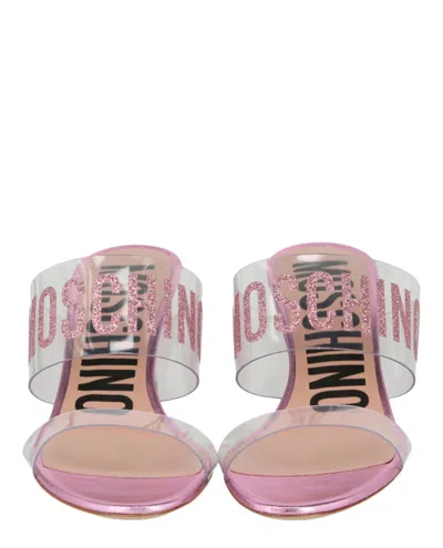 Moschino Glitter Logo Heel Sandals In Pink