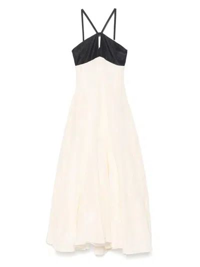 Raquel Diniz Long White And Black Linen And Silk Dress