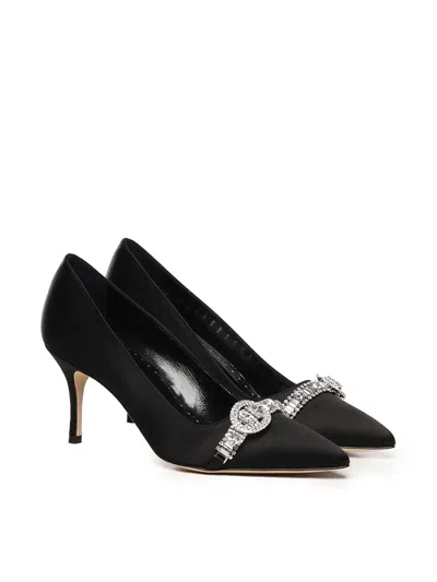 Manolo Blahnik Asapump 70 Crystal-embellished Satin Pumps In Black