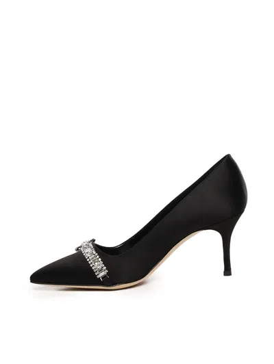 Manolo Blahnik Asapump 70 Crystal-embellished Satin Pumps In Black