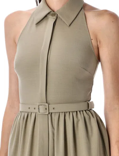 Self-portrait Beige Sleeveless Twill Maxi Dress In Green
