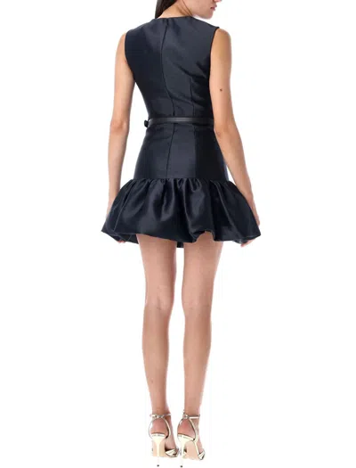 Self-portrait Crew Neck Taffeta Mini Dress With Ruffled Hem In Blue