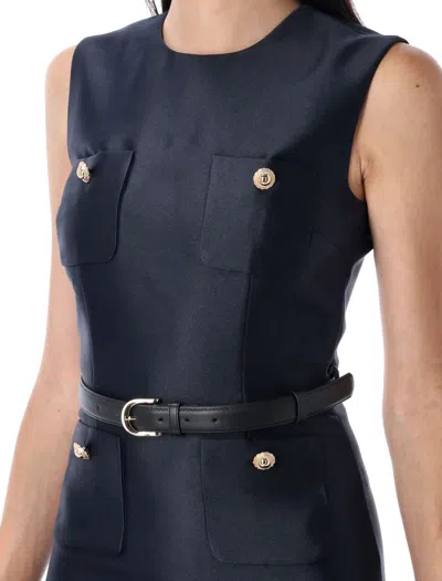 Self-portrait Crew Neck Taffeta Mini Dress With Ruffled Hem In Blue