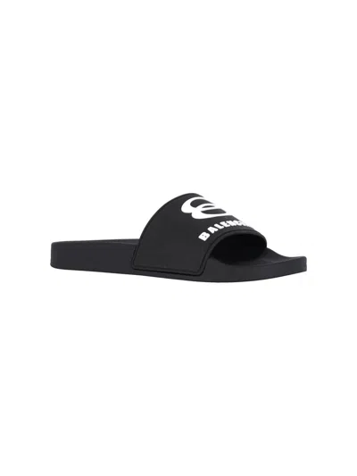 Balenciaga Black Sandals With Maxi Contrasting Logo In Tech Fabric Man