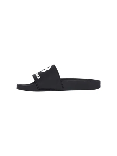 Balenciaga Black Sandals With Maxi Contrasting Logo In Tech Fabric Man