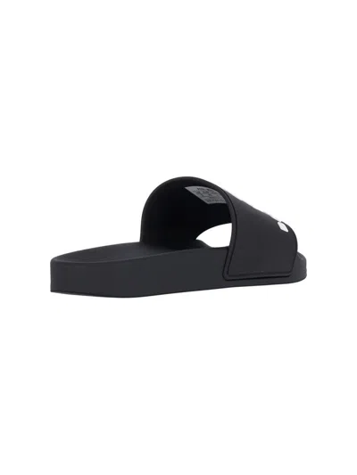 Balenciaga Black Sandals With Maxi Contrasting Logo In Tech Fabric Man