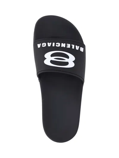 Balenciaga Black Sandals With Maxi Contrasting Logo In Tech Fabric Man