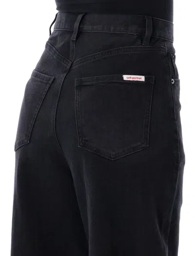 Self-portrait High-waisted Relaxed Fit Black Jeans In Black