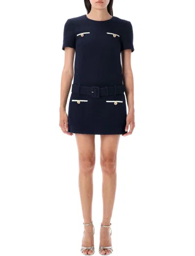Self-portrait Textured Boucle Mini Dress In Blue