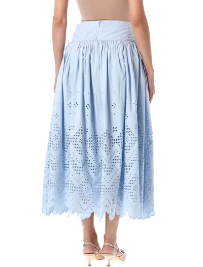 Self-portrait Broderie Anglaise Cotton Midi Skirt In Blue