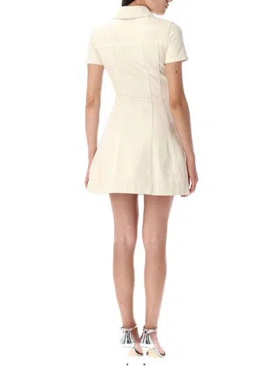 Self-portrait Structured Beige Dress With Classic Collar And Flap Pockets In White