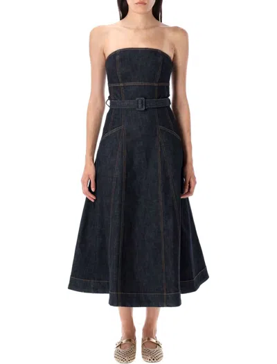 Self-portrait Indigo Denim Bandeau Midi Dress Dresses Blue In Blue