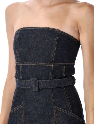 Self-portrait Indigo Denim Bandeau Midi Dress Dresses Blue In Blue