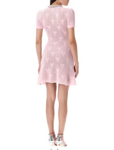 Self-portrait Self Portrait Women Pink Bow Crochet Crystal Mini Dress