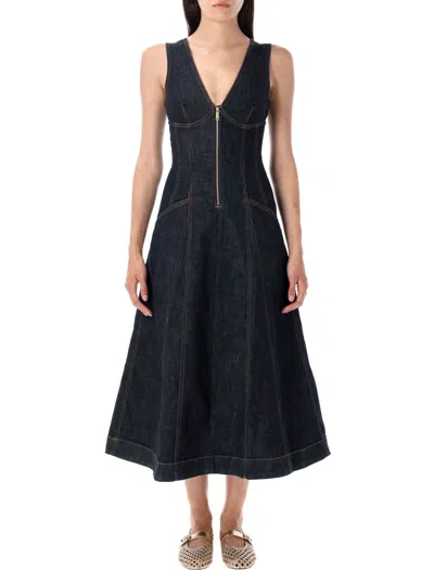 Self-portrait V-neck Denim Midi Dresses