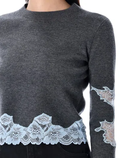 Self-portrait Self Portrait Dark Grey Wool Blend Sweater In Blue