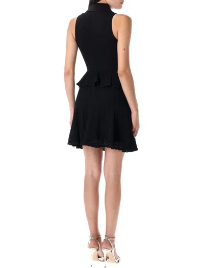 Self-portrait Pointelle-knit Sleeveless Mini Dress In Black