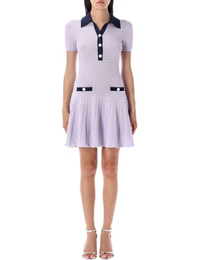 Self-portrait Mini Dress In Openwork Mesh In Purple