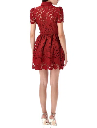 Self-portrait Womens Embroidered Collared Lace Mini Dress Burgundy In Red
