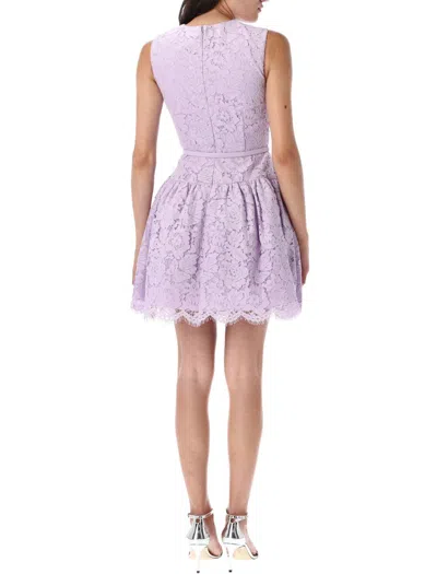 Self-portrait Sleeveless Lace Cotton Blend Mini Dress In Purple