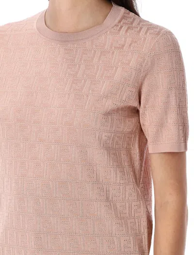 Fendi Lace Ff Knit T-shirt In Pink